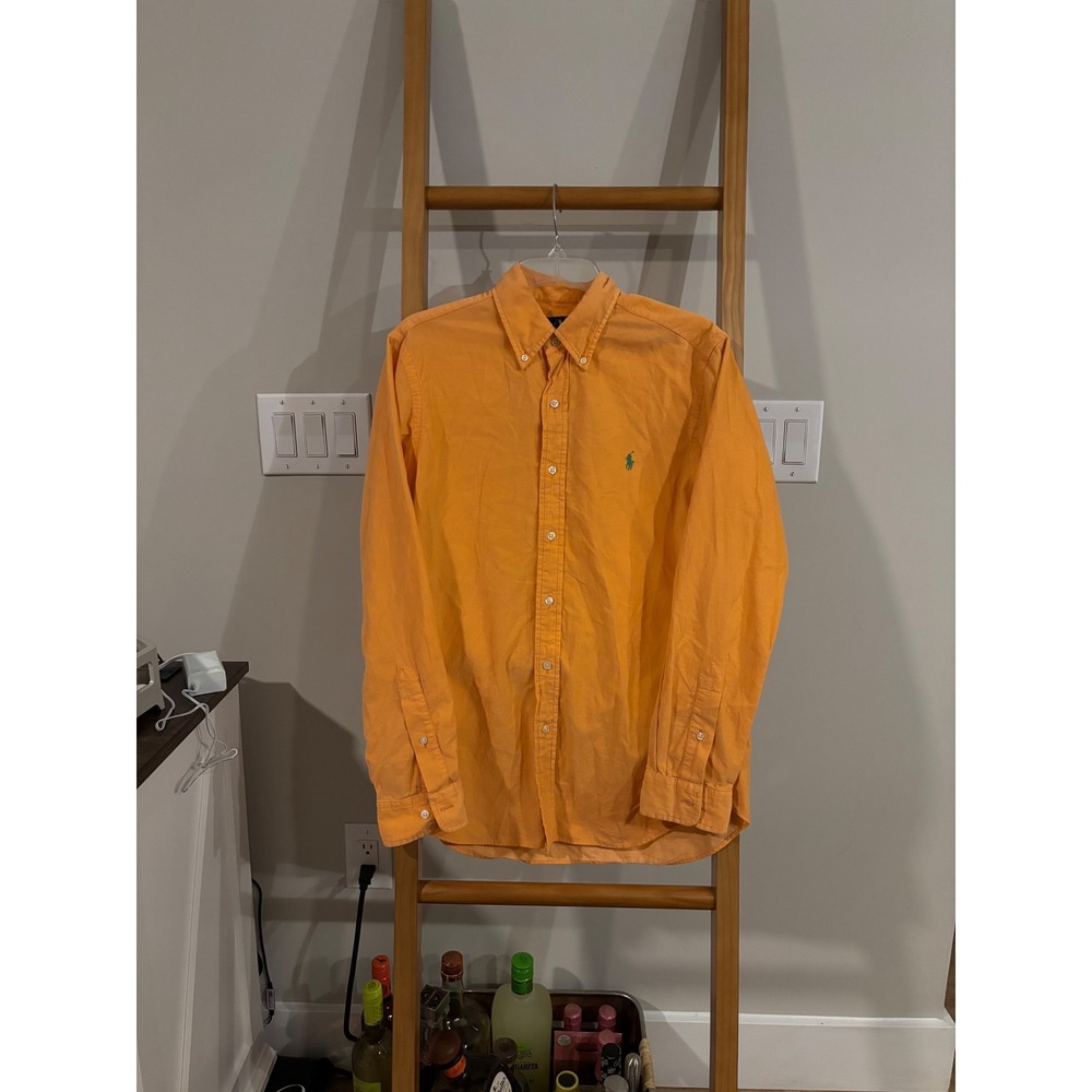 Ralph Lauren Orange Corduroy Button Down Long Sleeve Shirt Green Pony Size Med